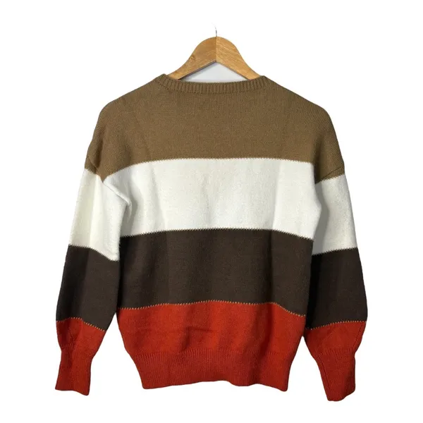 Colorblock Striped Sweater Womens Small Multicolor Earth Tone Gold Trim‎ - Image 5