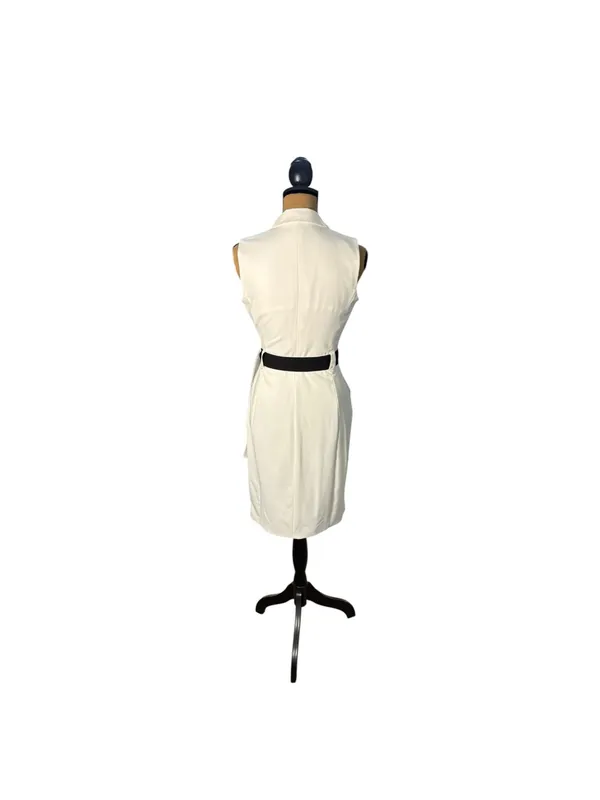 Calvin Klein Size 2 Tuxedo Wrap Dress Black White Belted Sleeveless Workwear - Image 3