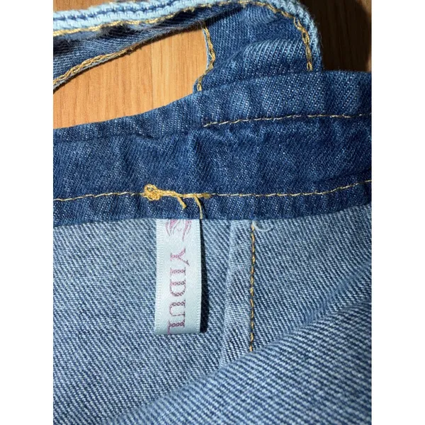 Yidula Denim Romper Belted Button Front Cuffed Shortalls Y2K Streetwear Size 11 - Image 4