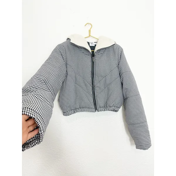 Princess Polly The Keir Puffer Jacket Black/White Size L/XL Plaid Gingham - Image 10