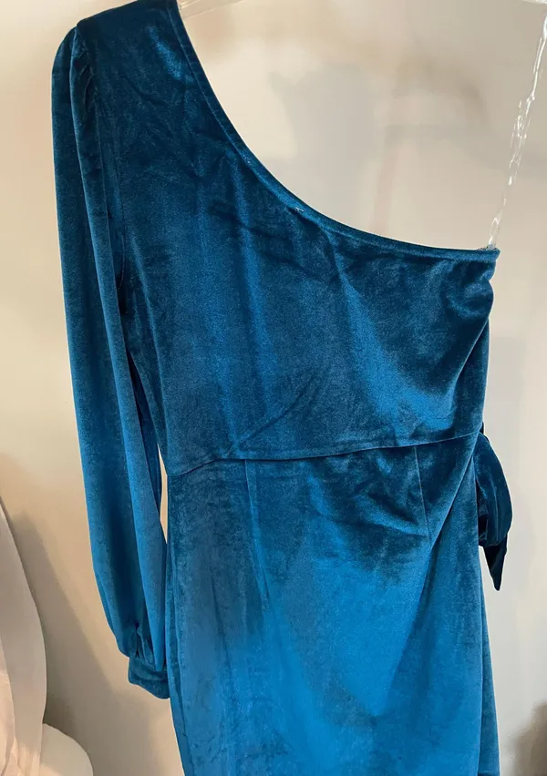 Teal One Shoulder Mini Dress - Image 3