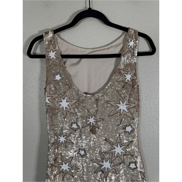 Anthropologie BHLDN Gold Sequin Star Mini Dress Womens 2 Formal Prom Verseau - Image 6