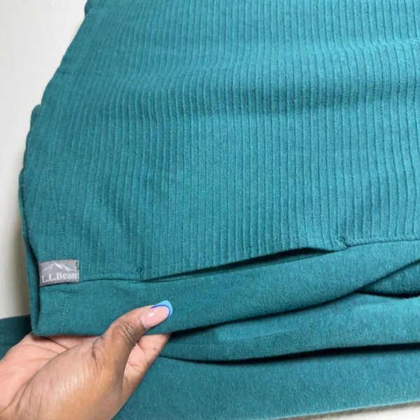 L.L.Bean Womens Cotton Cozy Mixed-Knit Pullover Medium Storm Teal Funnel‎ - Image 5