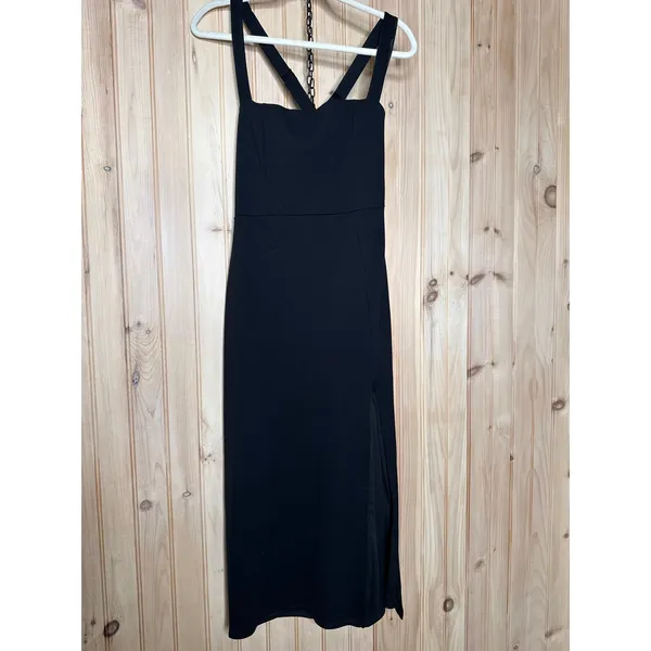 NWT Lulus Rumi Black Sleeveless Column Midi Dress Bodycon Criss Cross Party Sz M - Image 2
