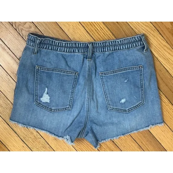 Aerie Daydream Denim Shorts Women M Blue Wash Distressed Cutoff Elastic Waist - Image 4