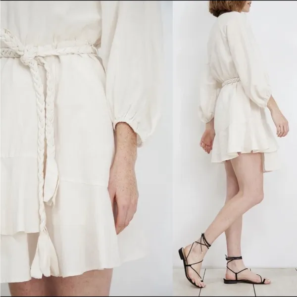 Apiece Apart Sabine Linen Cotton Mini Dress‎ Asymmetric Belted Size 8 - Image 3
