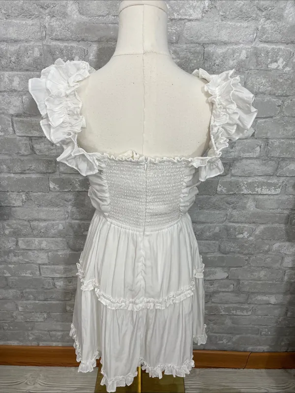 Mustard Seed White Ruffle Tie-Front Tiered Mini Dress - Image 3