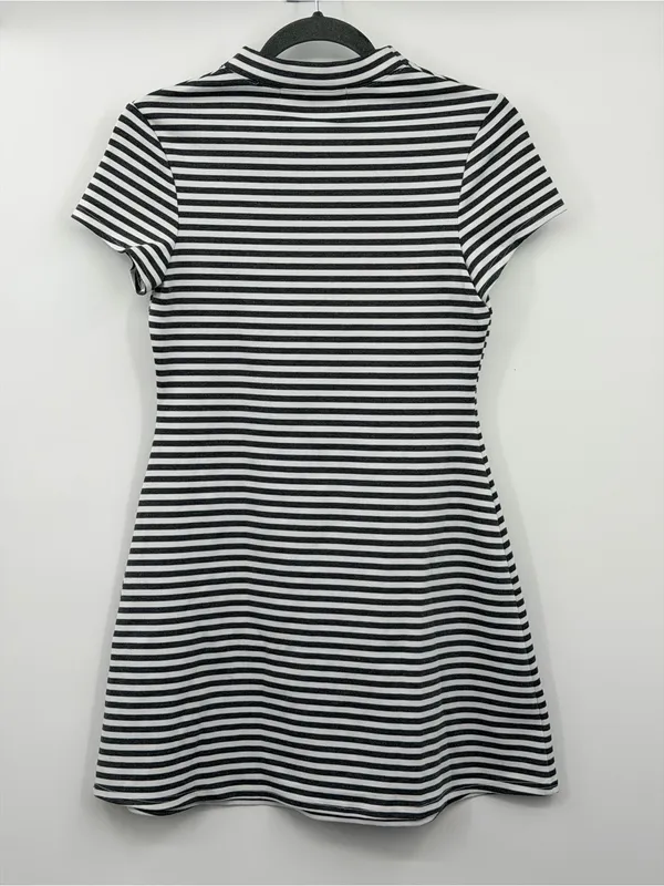 Free People Beach On‎ The Line Ponte Dress Small Gray White Stripe Mini - Image 3