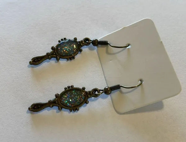 Handmade Sparkly Brass Color Mirror Earrings - Image 2