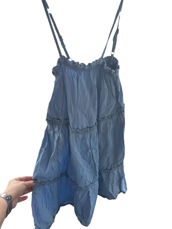 Primark Denim Co. Tiered Chambray Mini‎ Dress - Light Wash - Size 2 - Image 2