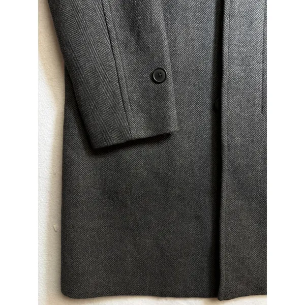 Uniqlo Herringbone Car Coat Charcoal Grey Button Front Overcoat - Image 6