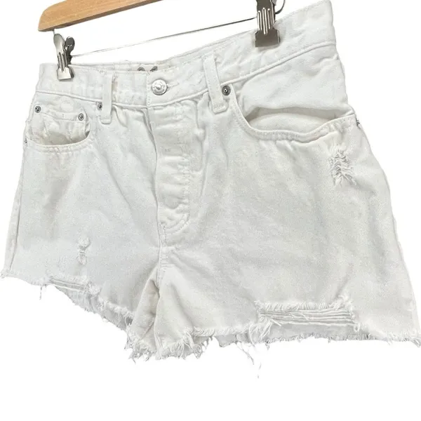 Free People We The Free Jean Shorts 31 Denim Button Fly Distress Cut Offs Beach‎ - Image 4