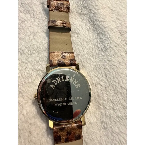 Adrienne Leopard‎ Print Quartz Watch With Rhinestone Bezel & Leather Band - Image 3
