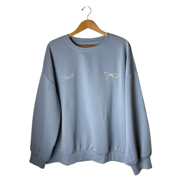 Dazy Plus Sweatshirt Women 3XL Blue NWT Bow Heart Embroidered Oversized Pullover - Image 2