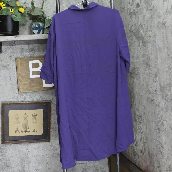 DG2 by Diane Gilman Womens Flowy Button Up Tunic Blouse Shirt Top Purple L - Image 2