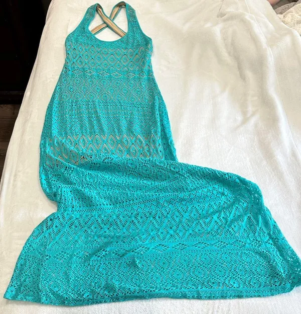 Bebe Turquoise Backless Lace Dress - Image 2