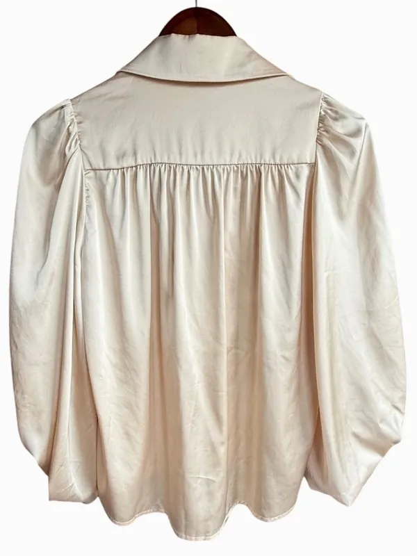 Anthropologie Hutch Long Sleeve Satin Ivory Button Down‎ Blouse Sz XS - Image 4