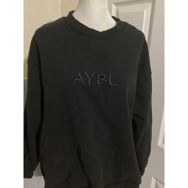 AYBL Black Crewneck Sweatshirt Size L Embroidered Logo Long Sleeve Comfort - Image 2