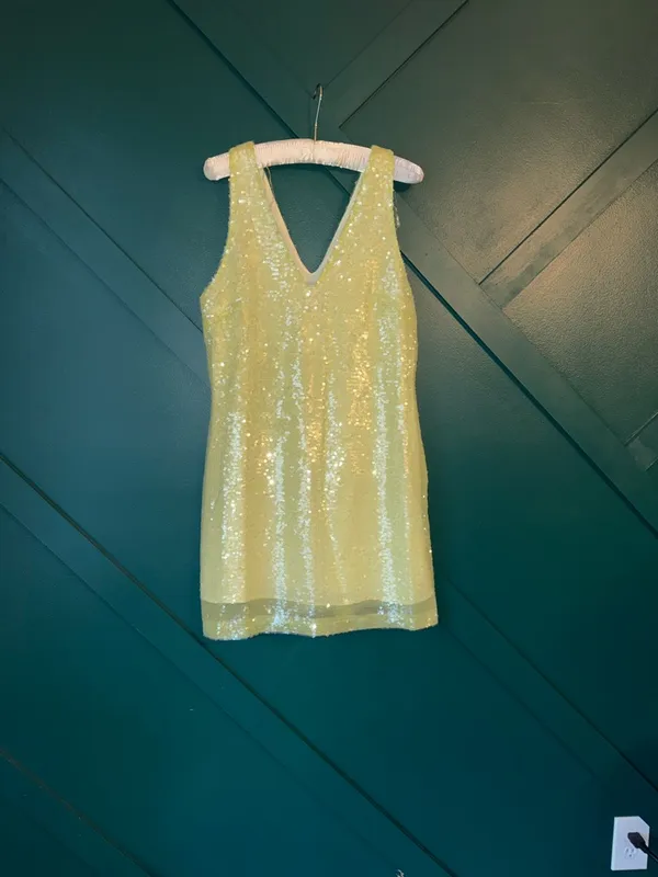 a new day Pale Lime Sequin V-Neck Mini Dress Party - Image 3
