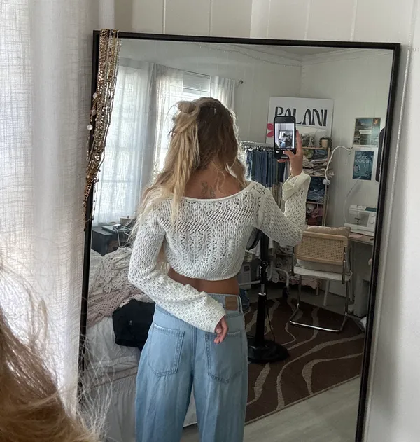 White  Tie Knit Sweater - Image 2