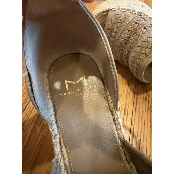 Marc Fisher LTD Malina Sandals Womens Size 7 Beige Leather Espadrille Wedge - Image 6