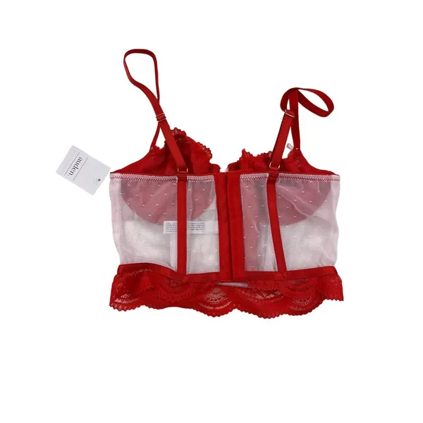 Auden - Underwire Lace Trim Corset Top in Red & White - Image 3