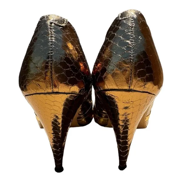 Frederico Leone Gold Megan 100% Snakeskin Metallic Vintage Rare Size 8 Patchwork - Image 3