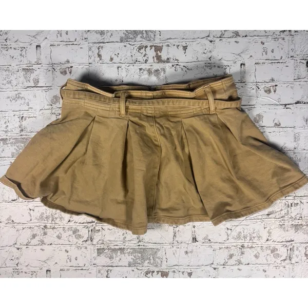 American Eagle Tan Pleated Skirt Sz 0 Cotton Lyocell Blend‎ Back Zip - Image 3