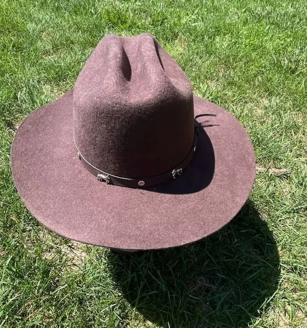 Brown Wool Western Fedora Cowboy Hat with Studded Belt - Image 3