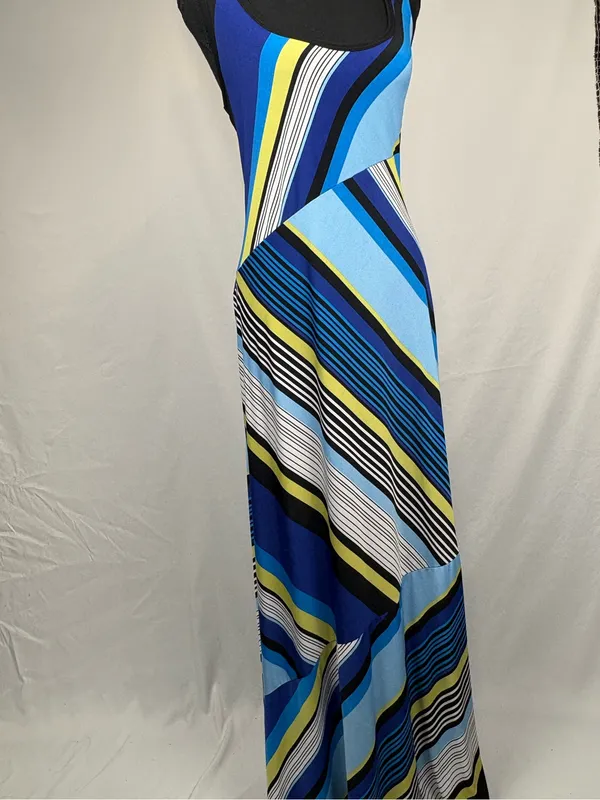 Ashley Stewart Maxi Dress Sleeveless Blue Multi-Stripe Sundress - Image 4