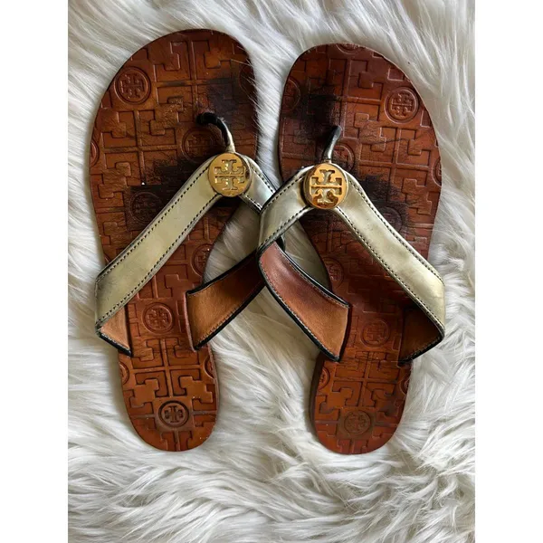 Tory Burch Metallic Leather Flip Flops - Size 6 - Image 3