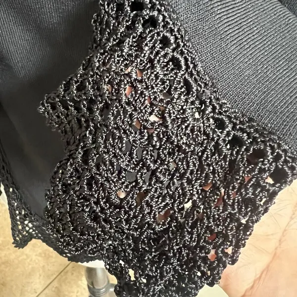 Joseph A. Vintage Knitted Cardigan Size Small Black Crochet Tie Front Whimsygoth - Image 7