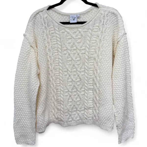 3 7 Orchard Cream Cable Knit Sweater Size Large Oversized Chunky - Image 2
