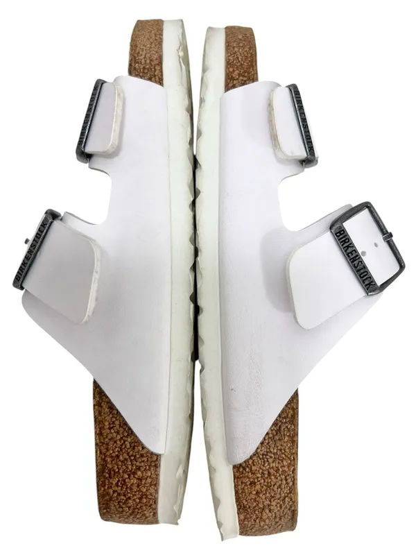 Birkenstock Arizona Sandals White Birko Flor Two Strap Silver Buckle - Image 6