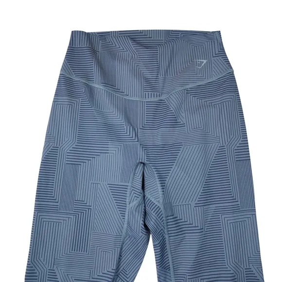 Gymshark Womens Large Blue Grey Geometric Maze Print High Waisted Leggings‎ Gym - Image 2