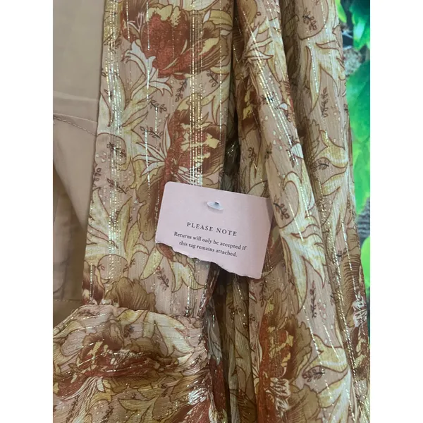 Anthropologie Ella Dress Sz 14 Floral Mini Tiered Ruffle Balloon Sleeve Gold - Image 10