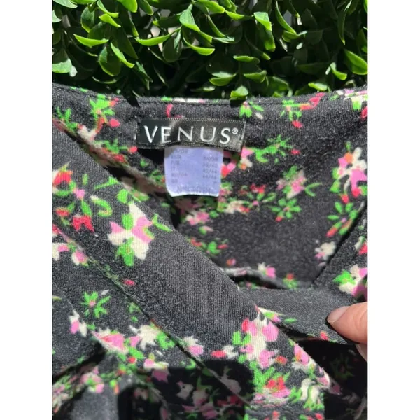 Venus Womens Small Floral Crossover‎ Empire Waist Camisole Tank Top Black Pink - Image 3