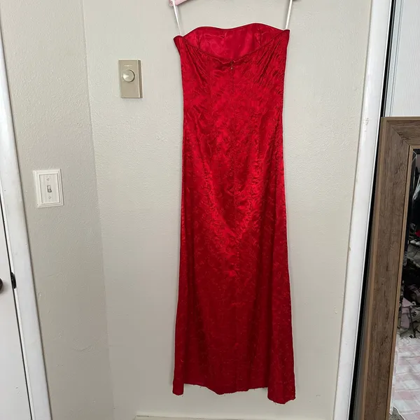 Vintage 90s Jessica McClintock Sz 6 Embroidered Satin Strapless Maxi Dress Gown - Image 4