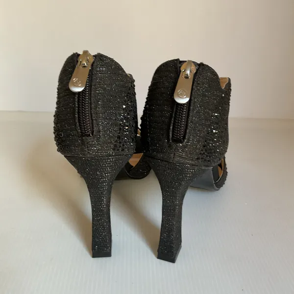 Adrienne Vittadini Black Glitter Heels Women Size 8.5 Strappy Open Toe Party - Image 5