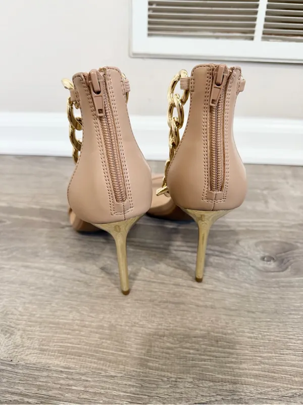 NWOT Nude Gold Chain Quiet Luxury Heels Minimalist Stiletto Sandals Size 10 - Image 8