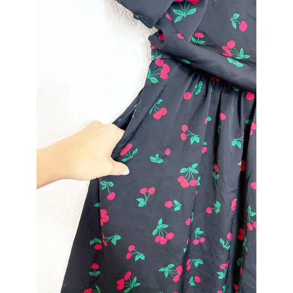 Petal & Pup Chlo Cherry Print Puff Sleeve Midi Dress Size Large Smocked Retro - Image 9