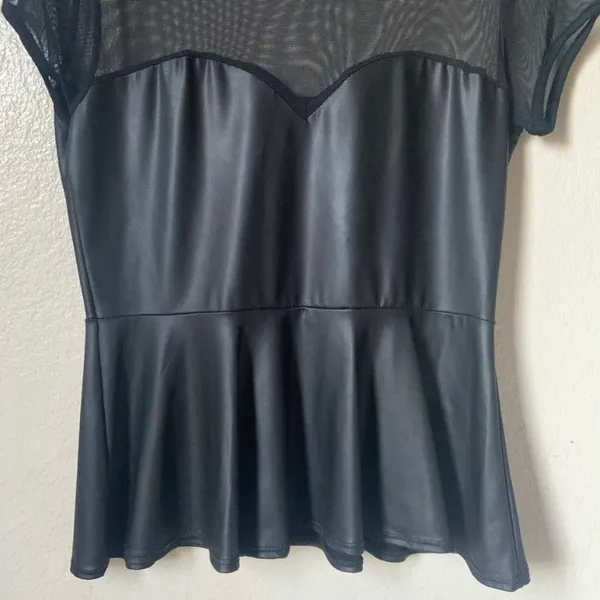 Black Leather Peplum Top Size L - Image 3