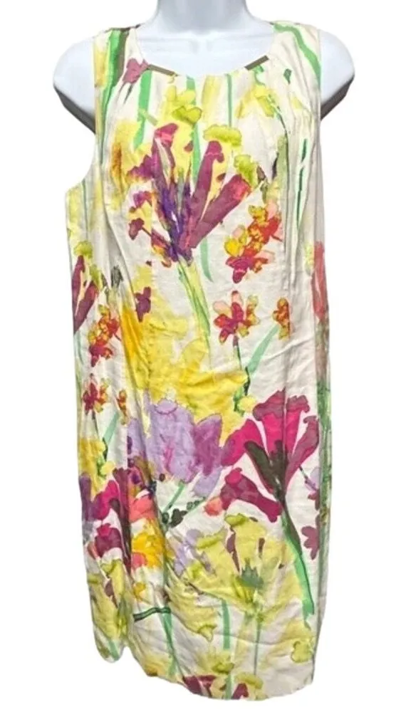 Calvin Klein Womens Multicolor Floral Sleeveless Back‎ Zip Sheath Dress SZ 14 - Image 2
