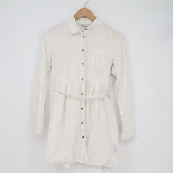 Seraphine White Cotton Maternity Shirt Dress Tie Waist Long Sleeve US 2 UK 6 - Image 2