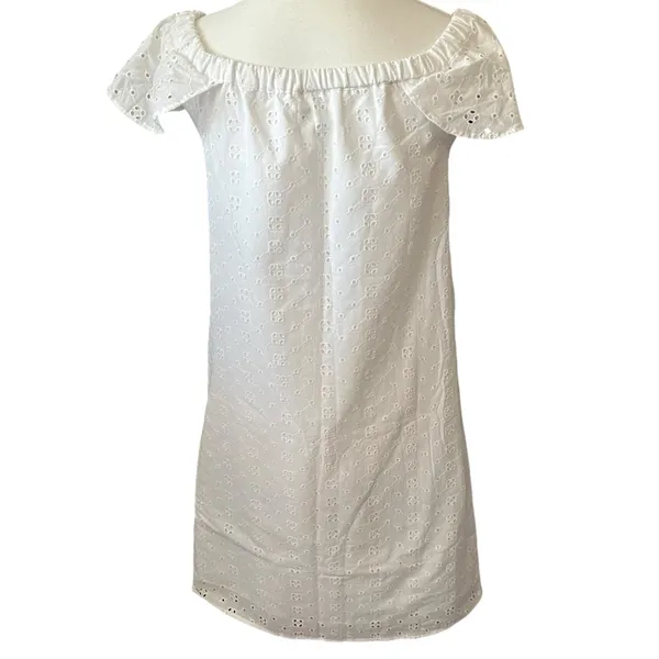 J. Crew White Eyelet Off the Shoulder Dress Women's XXS Lace Feminine‎ Mini - Image 4