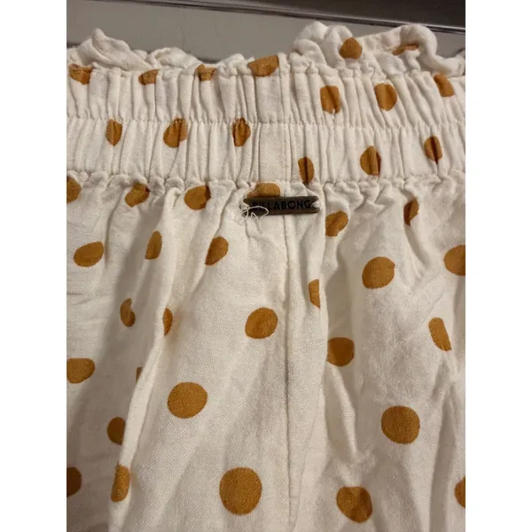 Billabong Polka Dot Shorts Womens Large White Mustard Paperbag Waist Tie Front - Image 4