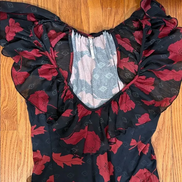 Free People Austyn One Piece Jumpsuit Red Floral Size‎ S boho flare ruffle - Image 6