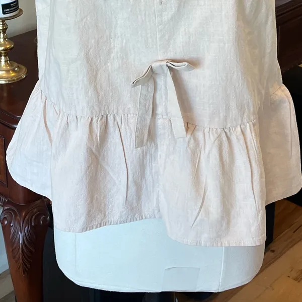Bow Front Light Khaki Ruffle Hem Cotton Top New - Image 4