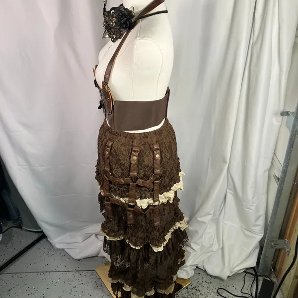 Spirit Halloween Steampunk Costume Skirt Vest Mask Adult M/L Brown‎ Gothic Gears - Image 6