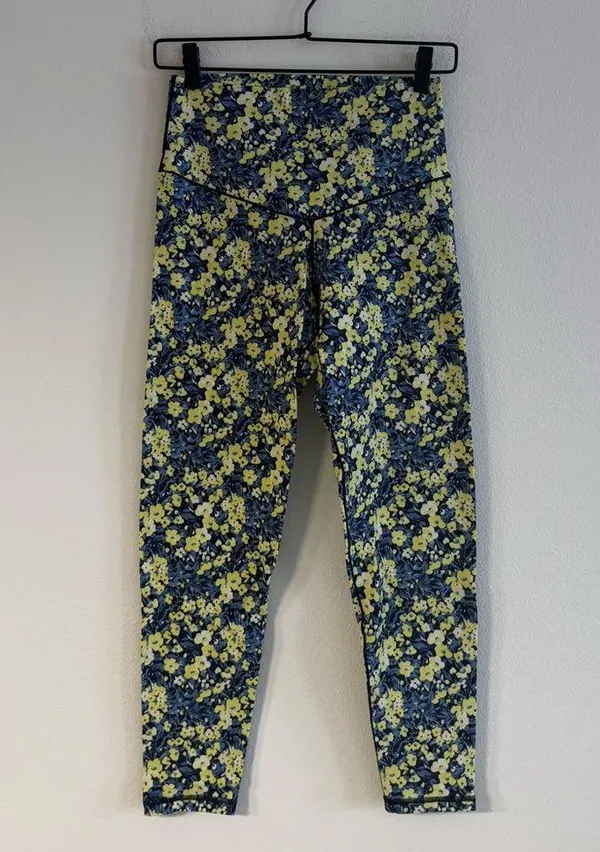 Aerie Real Me 7/8 Hi Rise Legging L Blue & Yellow Floral - Image 3